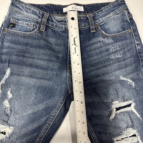 KanCan Women's Distressed Mid Rise Skinny Jeans Size 26 Denim Raw Hem Destroyed - Picture 10 of 15